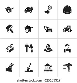 Set Of 16 Editable Construction Icons. Includes Symbols Such As Scrub, Employee, Camion And More. Can Be Used For Web, Mobile, UI And Infographic Design.