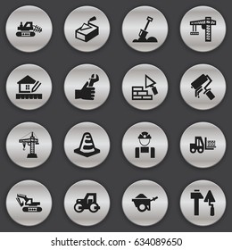 Set Of 16 Editable Construction Icons. Includes Symbols Such As Caterpillar, Home Scheduling, Trolley And More. Can Be Used For Web, Mobile, UI And Infographic Design.