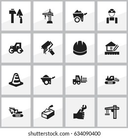Set Of 16 Editable Construction Icons. Includes Symbols Such As Employee , Hands , Scrub. Can Be Used For Web, Mobile, UI And Infographic Design.