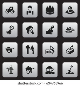 Set Of 16 Editable Construction Icons. Includes Symbols Such As Oar, Facing, Spatula And More. Can Be Used For Web, Mobile, UI And Infographic Design.