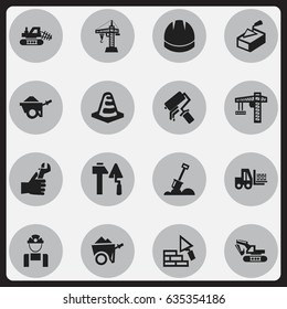 Set Of 16 Editable Construction Icons. Includes Symbols Such As Hardhat , Handcart , Oar. Can Be Used For Web, Mobile, UI And Infographic Design.