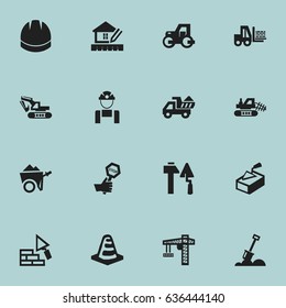 Set Of 16 Editable Construction Icons. Includes Symbols Such As Camion, Oar, Notice Object And More. Can Be Used For Web, Mobile, UI And Infographic Design.