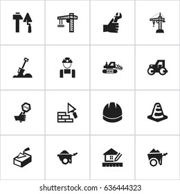 Set Of 16 Editable Construction Icons. Includes Symbols Such As Construction Tools, Oar, Employee And More. Can Be Used For Web, Mobile, UI And Infographic Design.