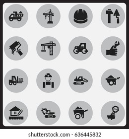 Set Of 16 Editable Construction Icons. Includes Symbols Such As Hands , Camion , Employee. Can Be Used For Web, Mobile, UI And Infographic Design.