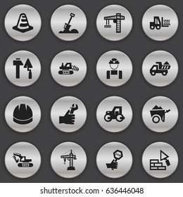 Set Of 16 Editable Construction Icons. Includes Symbols Such As Camion, Oar, Lifting Equipment And More. Can Be Used For Web, Mobile, UI And Infographic Design.
