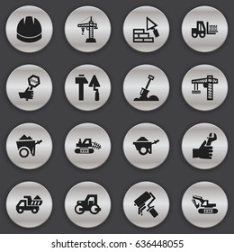 Set Of 16 Editable Construction Icons. Includes Symbols Such As Caterpillar, Oar, Elevator And More. Can Be Used For Web, Mobile, UI And Infographic Design.