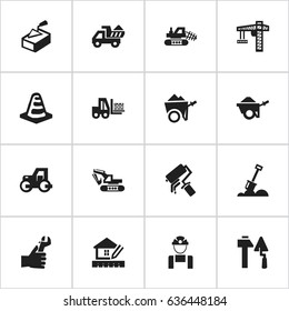 Set Of 16 Editable Construction Icons. Includes Symbols Such As Hands , Scrub, Oar. Can Be Used For Web, Mobile, UI And Infographic Design.