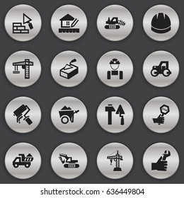 Set Of 16 Editable Construction Icons. Includes Symbols Such As Excavation Machine , Handcart , Hardhat. Can Be Used For Web, Mobile, UI And Infographic Design.