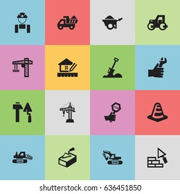 Set Of 16 Editable Construction Icons. Includes Symbols Such As Employee, Facing, Notice Object And More. Can Be Used For Web, Mobile, UI And Infographic Design.
