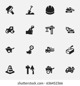 Set Of 16 Editable Construction Icons. Includes Symbols Such As Oar, Notice Object, Hardhat And More. Can Be Used For Web, Mobile, UI And Infographic Design.