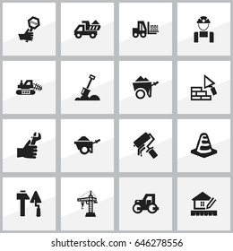 Set Of 16 Editable Construction Icons. Includes Symbols Such As Endurance , Hands , Employee. Can Be Used For Web, Mobile, UI And Infographic Design.