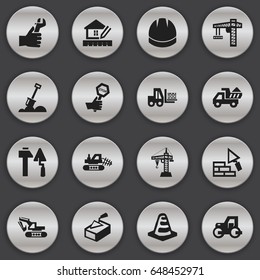 Set Of 16 Editable Construction Icons. Includes Symbols Such As Lifting Equipment, Oar, Notice Object And More. Can Be Used For Web, Mobile, UI And Infographic Design.