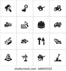 Set Of 16 Editable Construction Icons. Includes Symbols Such As Facing, Camion, Endurance And More. Can Be Used For Web, Mobile, UI And Infographic Design.