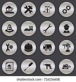 Set Of 16 Editable Construction Icons. Includes Symbols Such As Electric Screwdriver, Cogwheel, Estate And More. Can Be Used For Web, Mobile, UI And Infographic Design.