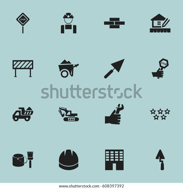 Set Of 16 Editable Construction\
Icons. Includes Symbols Such As Camion , Excavation Machine ,\
Handcart. Can Be Used For Web, Mobile, UI And Infographic\
Design.