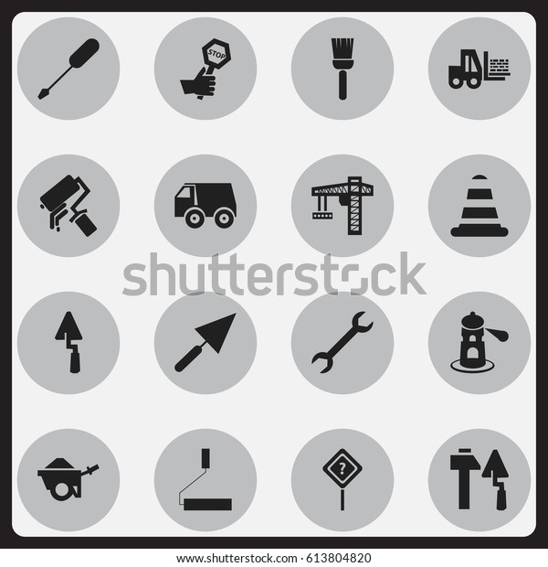 Set Of 16 Editable Construction\
Icons. Includes Symbols Such As Trowel, Mop, Seamark And More. Can\
Be Used For Web, Mobile, UI And Infographic\
Design.