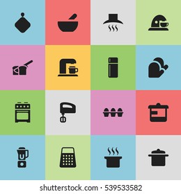 Set Of 16 Editable Cook Icons. Includes Symbols Such As Pot-Holder, Stove, Agitator And More. Can Be Used For Web, Mobile, UI And Infographic Design.