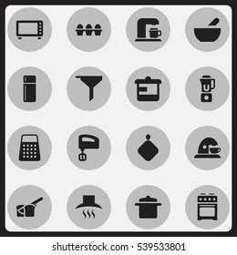 Set Of 16 Editable Cook Icons. Includes Symbols Such As Agitator, Pot-Holder, Oven And More. Can Be Used For Web, Mobile, UI And Infographic Design.