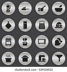 Set Of 16 Editable Cook Icons. Includes Symbols Such As Slice Bread, Kitchen Glove, Stove And More. Can Be Used For Web, Mobile, UI And Infographic Design.