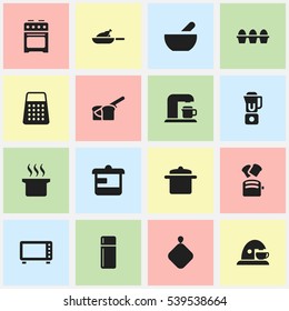 Set Of 16 Editable Cook Icons. Includes Symbols Such As Cup, Pot-Holder, Oven And More. Can Be Used For Web, Mobile, UI And Infographic Design.