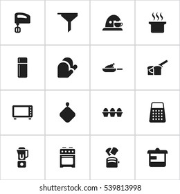 Set Of 16 Editable Cook Icons. Includes Symbols Such As Soup Pot, Shredder, Utensil And More. Can Be Used For Web, Mobile, UI And Infographic Design.