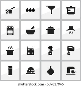 Set Of 16 Editable Cook Icons. Includes Symbols Such As Pot-Holder, Bakery, Agitator And More. Can Be Used For Web, Mobile, UI And Infographic Design.