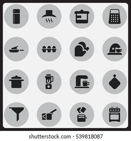 Set Of 16 Editable Cook Icons. Includes Symbols Such As Filtering, Pot-Holder, Utensil And More. Can Be Used For Web, Mobile, UI And Infographic Design.