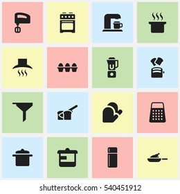 Set Of 16 Editable Cook Icons. Includes Symbols Such As Stove , Hand Mixer, Kitchen Glove. Can Be Used For Web, Mobile, UI And Infographic Design.