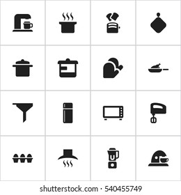 Set Of 16 Editable Cook Icons. Includes Symbols Such As Refrigerator, Utensil, Cup And More. Can Be Used For Web, Mobile, UI And Infographic Design.