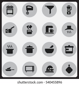Set Of 16 Editable Cook Icons. Includes Symbols Such As Soup Pot, Kitchen Hood, Bakery And More. Can Be Used For Web, Mobile, UI And Infographic Design.