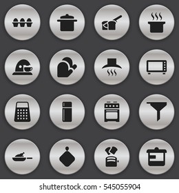Set Of 16 Editable Cook Icons. Includes Symbols Such As Egg Carton, Soup Pot, Utensil And More. Can Be Used For Web, Mobile, UI And Infographic Design.