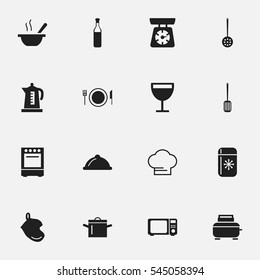 Set Of 16 Editable Cook Icons. Includes Symbols Such As Kitchen Shovel, Toaster, Wave Oven And More. Can Be Used For Web, Mobile, UI And Infographic Design.