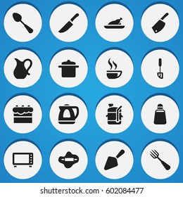 Set Of 16 Editable Cook Icons. Includes Symbols Such As Food Shovel, Backsword, Fried Chicken And More. Can Be Used For Web, Mobile, UI And Infographic Design.