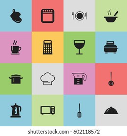 Set Of 16 Editable Cook Icons. Includes Symbols Such As Strainer, Toaster, Dish And More. Can Be Used For Web, Mobile, UI And Infographic Design.