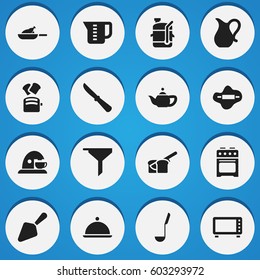 Set Of 16 Editable Cook Icons. Includes Symbols Such As Salver, Dough, Cup And More. Can Be Used For Web, Mobile, UI And Infographic Design.