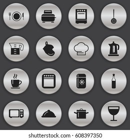 Set Of 16 Editable Cook Icons. Includes Symbols Such As Wave Oven, Cooking Cap, Coffee And More. Can Be Used For Web, Mobile, UI And Infographic Design.