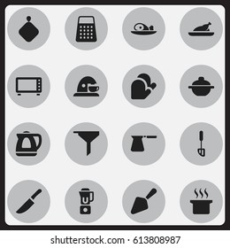 Set Of 16 Editable Cook Icons. Includes Symbols Such As Food Shovel, Knife, Shredder And More. Can Be Used For Web, Mobile, UI And Infographic Design.