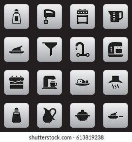 Set Of 16 Editable Cook Icons. Includes Symbols Such As Mensural, Jug, Paprika And More. Can Be Used For Web, Mobile, UI And Infographic Design.