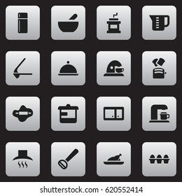 Set Of 16 Editable Cook Icons. Includes Symbols Such As Fried Chicken, Mensural, Refrigerator And More. Can Be Used For Web, Mobile, UI And Infographic Design.