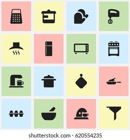 Set Of 16 Editable Cook Icons. Includes Symbols Such As Soup, Filtering, Cup And More. Can Be Used For Web, Mobile, UI And Infographic Design.