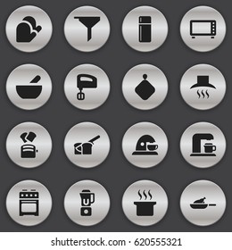 Set Of 16 Editable Cook Icons. Includes Symbols Such As Cup , Hand Mixer, Filtering. Can Be Used For Web, Mobile, UI And Infographic Design.