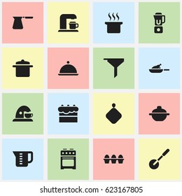 Set Of 16 Editable Cook Icons. Includes Symbols Such As Grill , Pastry , Hand Mixer. Can Be Used For Web, Mobile, UI And Infographic Design.