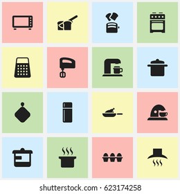 Set Of 16 Editable Cook Icons. Includes Symbols Such As Slice Bread, Agitator, Stove And More. Can Be Used For Web, Mobile, UI And Infographic Design.