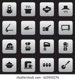 Set Of 16 Editable Cook Icons. Includes Symbols Such As Grill, Slice Bread, Knife Roller And More. Can Be Used For Web, Mobile, UI And Infographic Design.