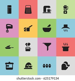 Set Of 16 Editable Cook Icons. Includes Symbols Such As Grill, Cup, Shredder And More. Can Be Used For Web, Mobile, UI And Infographic Design.