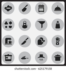 Set Of 16 Editable Cook Icons. Includes Symbols Such As Drink Maker, Kitchen Hood, Grill And More. Can Be Used For Web, Mobile, UI And Infographic Design.