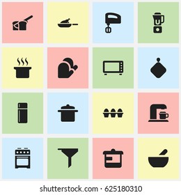 Set Of 16 Editable Cook Icons. Includes Symbols Such As Hand Mixer, Grill , Oven. Can Be Used For Web, Mobile, UI And Infographic Design.