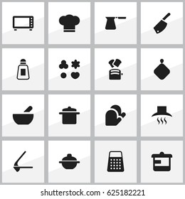Set Of 16 Editable Cook Icons. Includes Symbols Such As Pot-Holder, Shortcake, Backsword And More. Can Be Used For Web, Mobile, UI And Infographic Design.