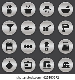 Set Of 16 Editable Cook Icons. Includes Symbols Such As Stove , Hand Mixer, Shredder. Can Be Used For Web, Mobile, UI And Infographic Design.