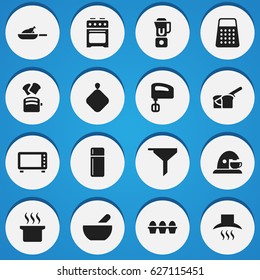 Set Of 16 Editable Cook Icons. Includes Symbols Such As Egg Carton, Pot-Holder, Slice Bread And More. Can Be Used For Web, Mobile, UI And Infographic Design.